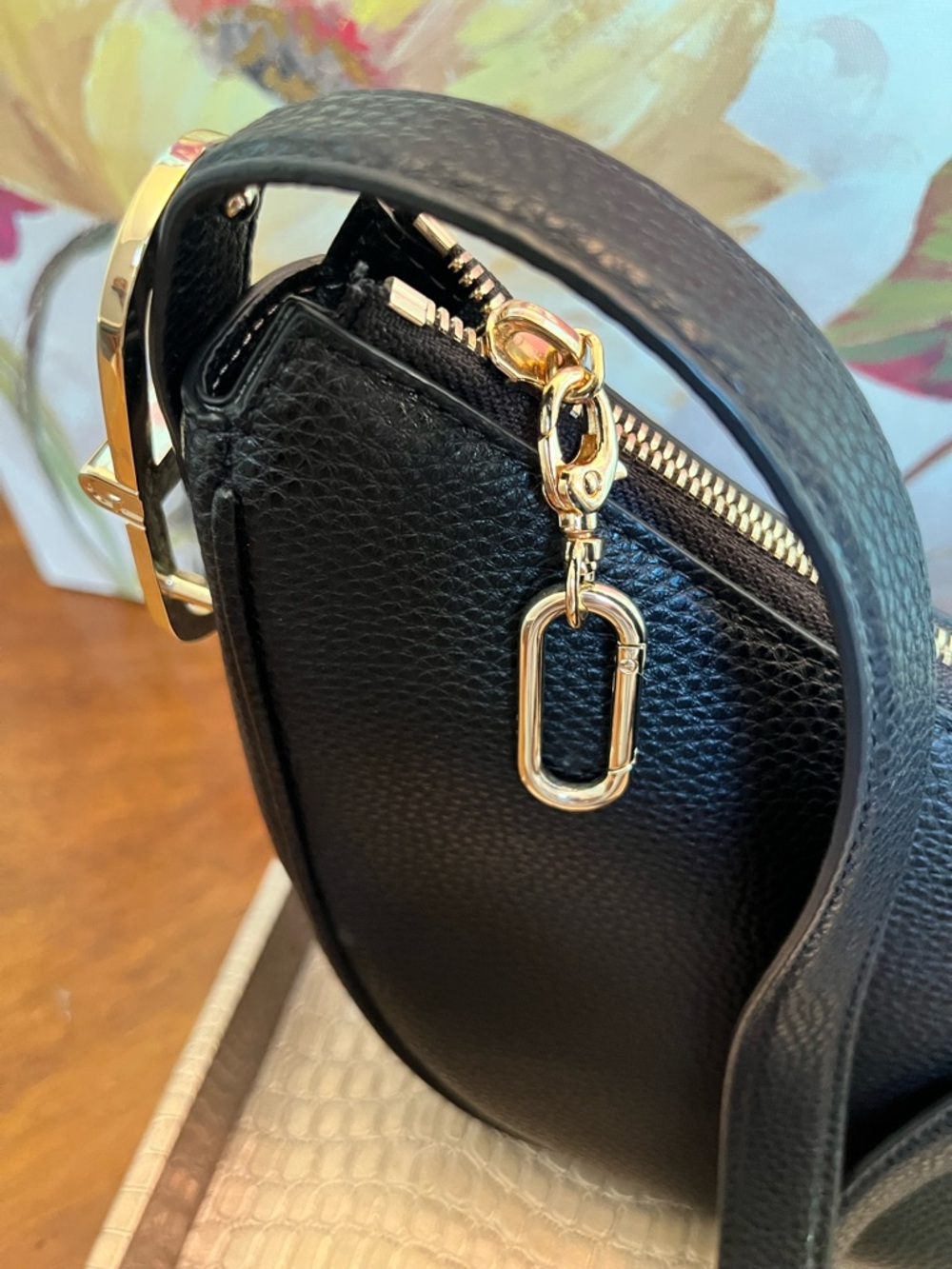 Furla MiaLuna Black Pebbled Leather Crescent Crossbody Bag w/Gold Hardware- NWOT - Picture 5 of 17